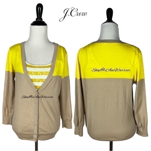 J.Crew (factory) neon color-block v-neck cotton cardigan *shop@iamwarrior - Picture 3 of 9